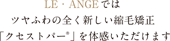 LE・ANGEでは全く新しい縮毛矯正「クセストパー®」を体感いただけます。